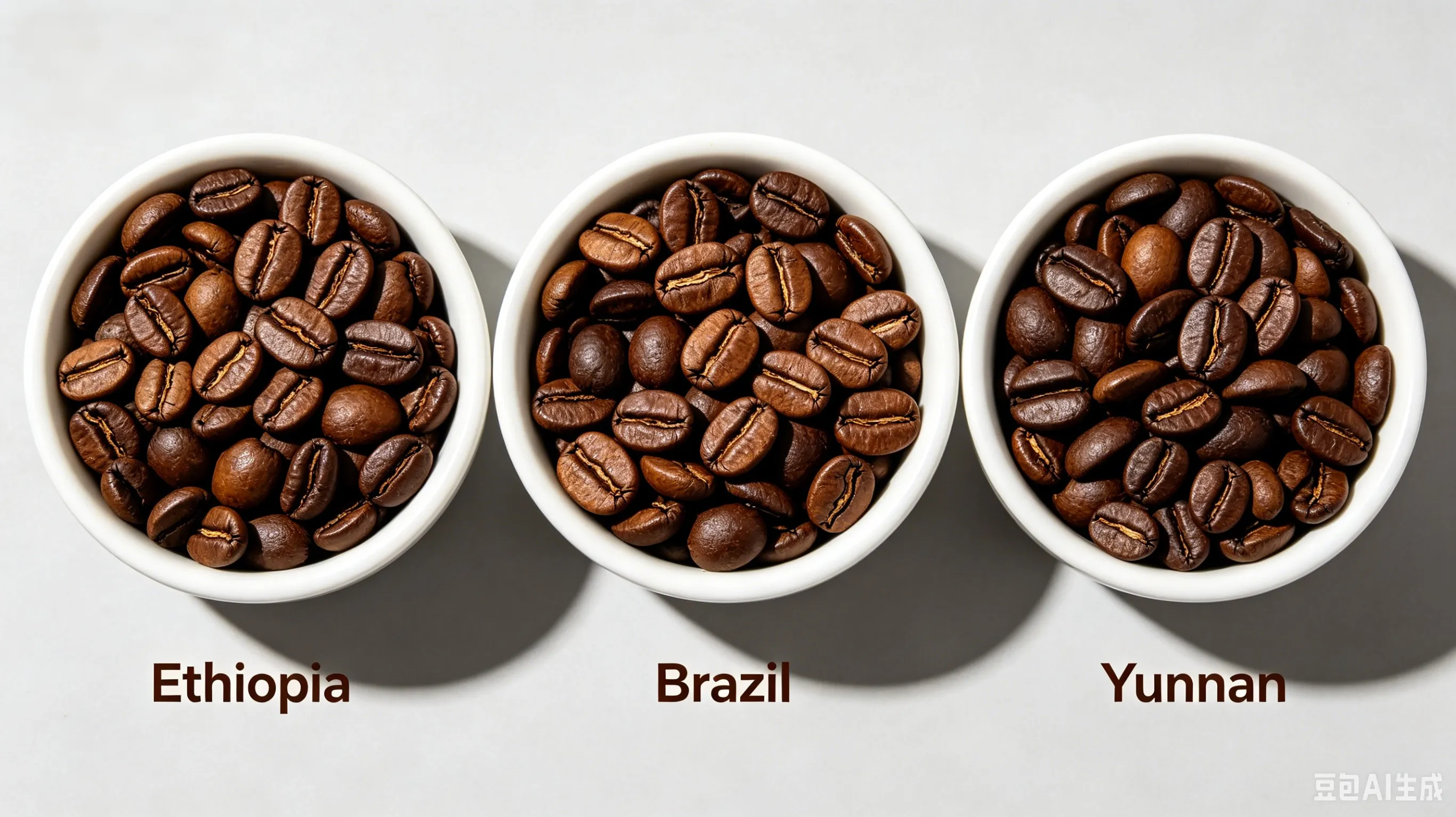 Comparison of coffee beans from Ethiopia, Brazil, and Yunnan