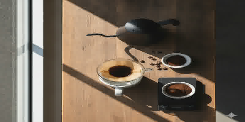 Pour over setup with gooseneck kettle and dripper